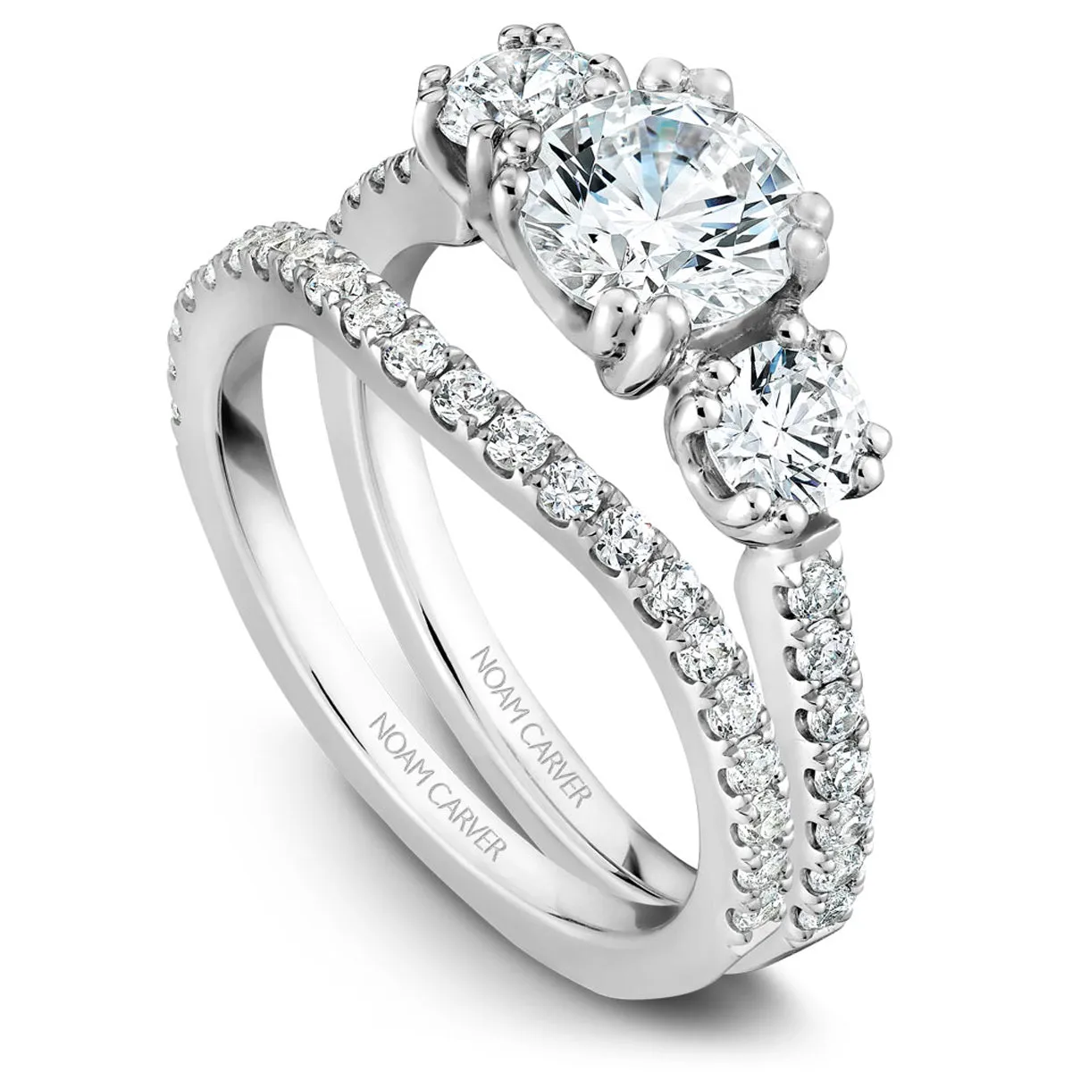 Noam Carver Three-Stone Diamond Engagement Ring in White Gold