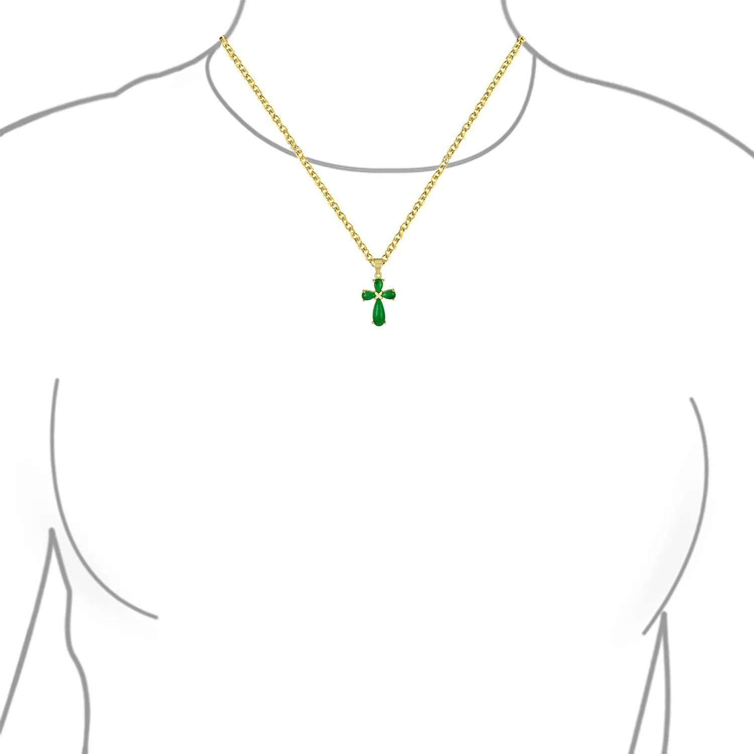 Small Timeless Fashion Green Jade Cross Pendant Necklace Gold Plated Silver Chain