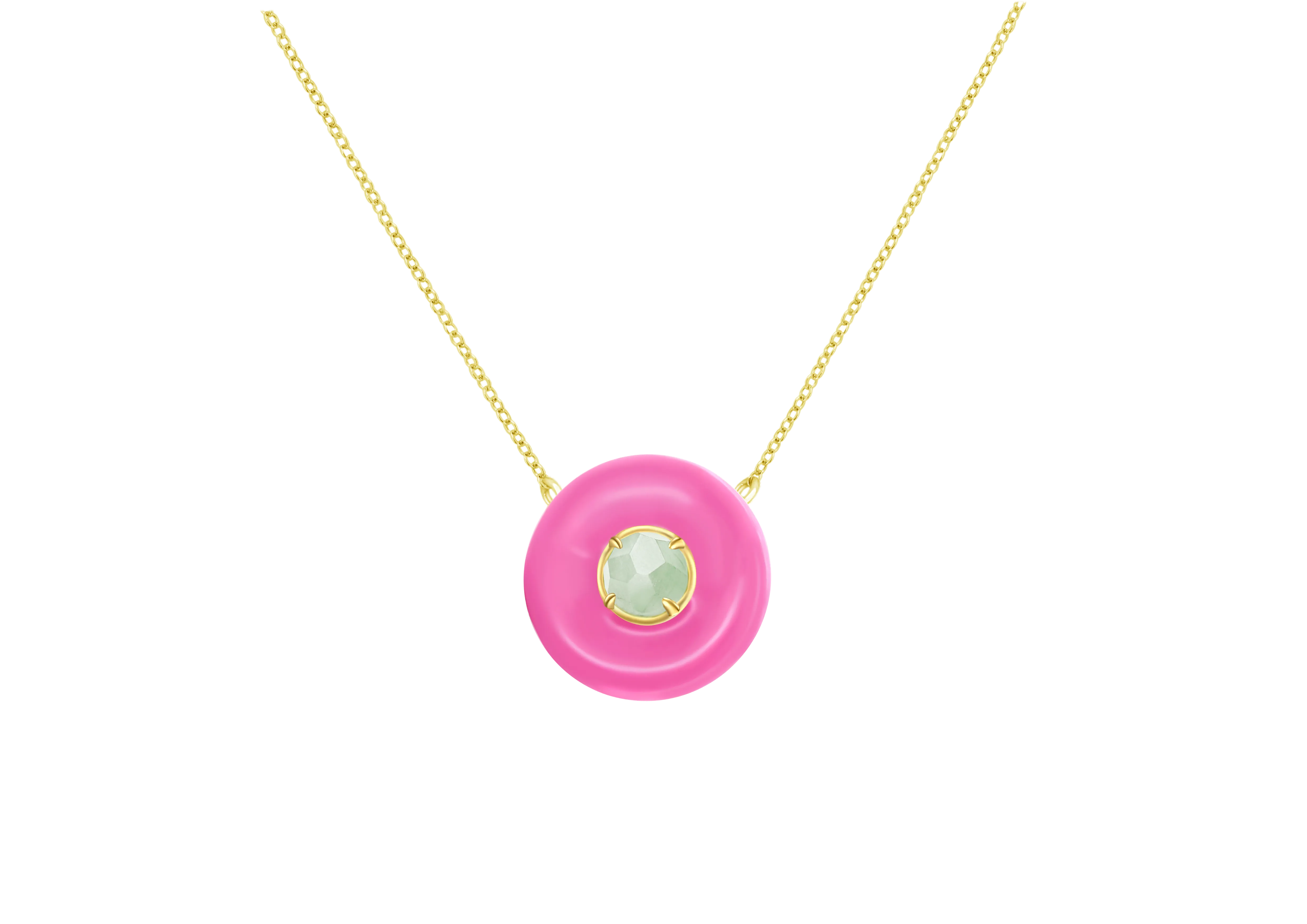 TRACEY CHEN | NECKLACE | 天然翡翠琺瑯項鍊 (黃金-桃粉)